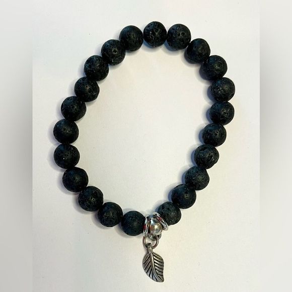 Black bead leaf elastic bracelet - Picture 5 of 7